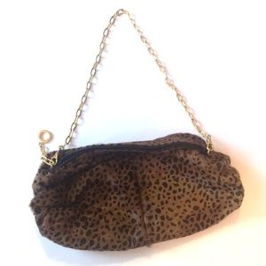 Nine West leopard print calf hair clutch w chain